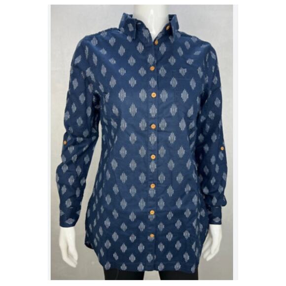 Duluth Trading Co. Tops - Duluth Trading Womens Artisan Hemp Tunic M Blue Linen Blend Organic Sustainable